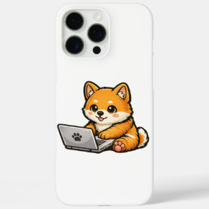 Cute Shiba Inu with Laptop – Cozy Dog Illustration iPhone 16 Pro Max Case