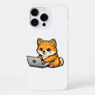 Cute Shiba Inu with Laptop – Cozy Dog Illustration iPhone 16 Pro Max Case
