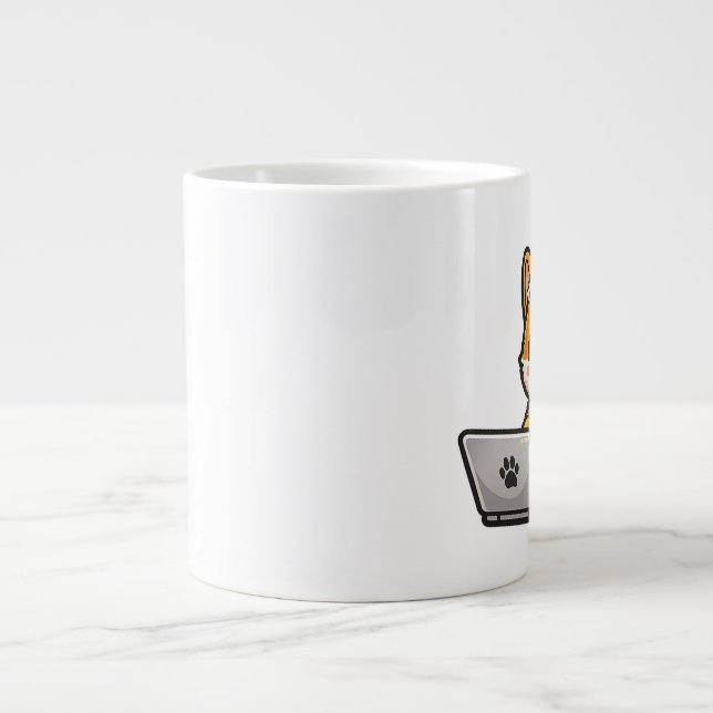 Cute Shiba Inu with Laptop – Cozy Dog Illustration Large Coffee Mug (Front)