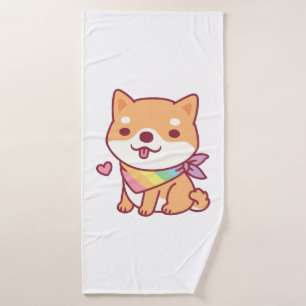Cute Shiba Inu With Rainbow Pet Bandanna Bath Towel
