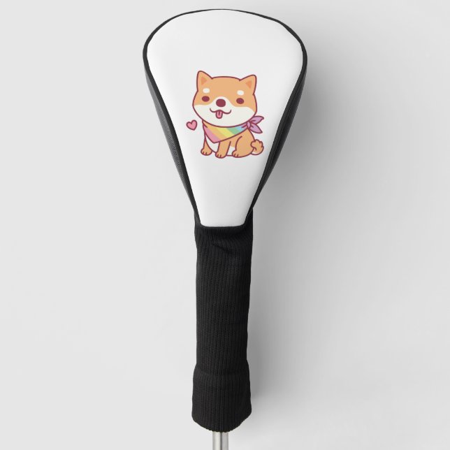 Cute Shiba Inu With Rainbow Pet Bandanna Golf Head Cover (Front)