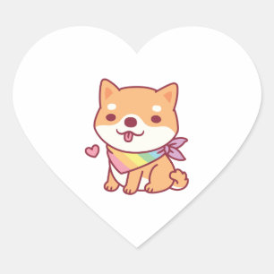 Cute Shiba Inu With Rainbow Pet Bandanna Heart Sticker