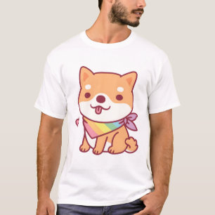 Cute Shiba Inu With Rainbow Pet Bandanna T-Shirt