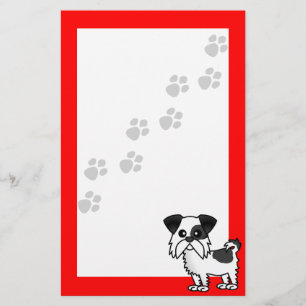 Cute Shih Tzu Black and White - Pawprint Red Stationery