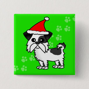 Cute Shih Tzu cartoon Santa Hat - Black and White 15 Cm Square Badge