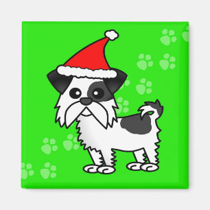 Cute Shih Tzu cartoon Santa Hat - Black and White Magnet