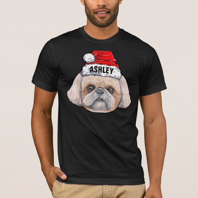 Cute Shih tzu Christmas Hat Dog Big T-Shirt (Front)