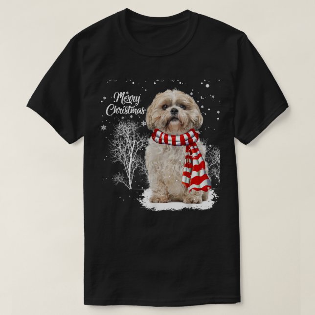Cute Shih Tzu Christmas Puppy Dog Lover Family Mat T-Shirt (Design Front)