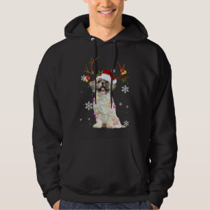 Cute Shih Tzu Christmas Reindeer Christmas Lights  Hoodie