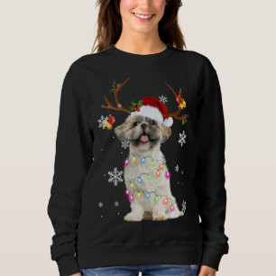 Cute Shih Tzu Christmas Reindeer Christmas Lights Sweatshirt