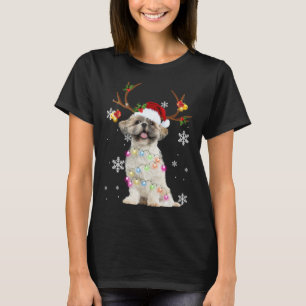 Cute Shih Tzu Christmas Reindeer Christmas Lights T-Shirt
