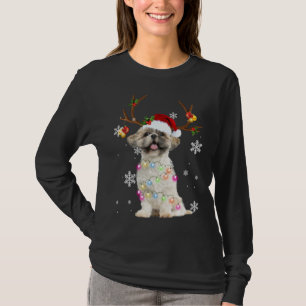 Cute Shih Tzu Christmas Reindeer Christmas Lights  T-Shirt