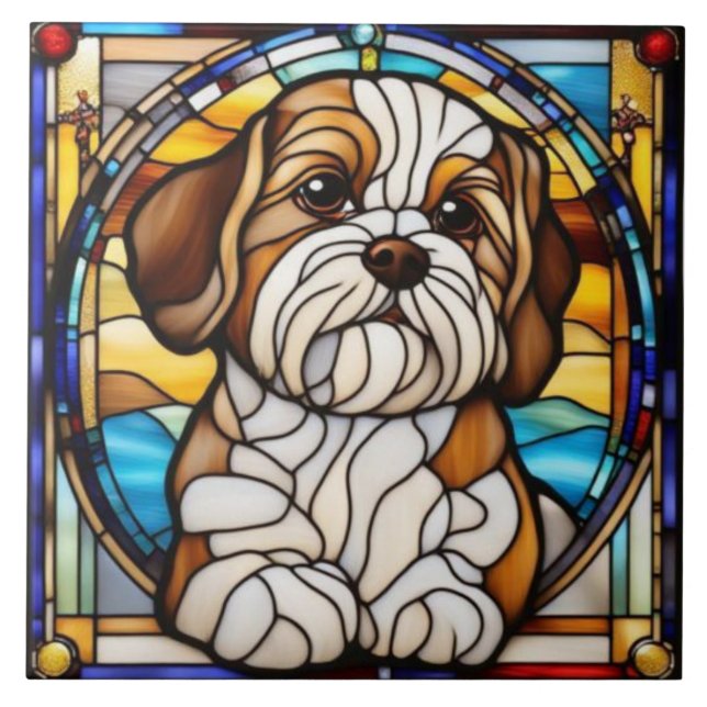 Cute Shih Tzu Decorative Ceramic Tile (Front)