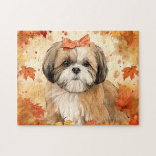 Cute Shih-tzu Dog/Autumn/Fall Jigsaw Puzzle