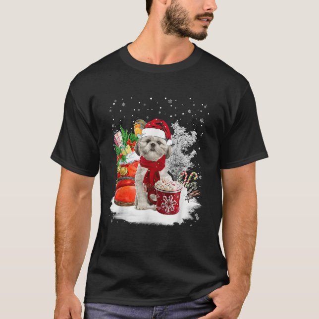 Cute Shih Tzu Dog Christmas  T-Shirt (Front)