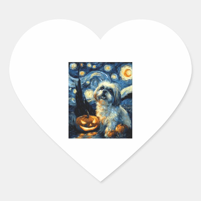 Cute Shih Tzu Dog Halloween Jack O Lantern Pumpkin Heart Sticker (Front)