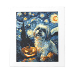 Cute Shih Tzu Dog Halloween Jack O Lantern Pumpkin Notepad