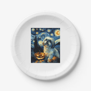 Cute Shih Tzu Dog Halloween Jack O Lantern Pumpkin Paper Plate