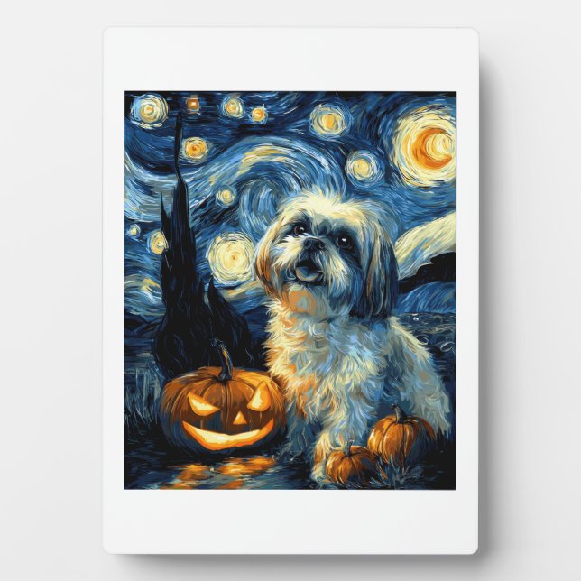 Cute Shih Tzu Dog Halloween Jack O Lantern Pumpkin Plaque (Front)