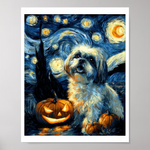 Cute Shih Tzu Dog Halloween Jack O Lantern Pumpkin Poster