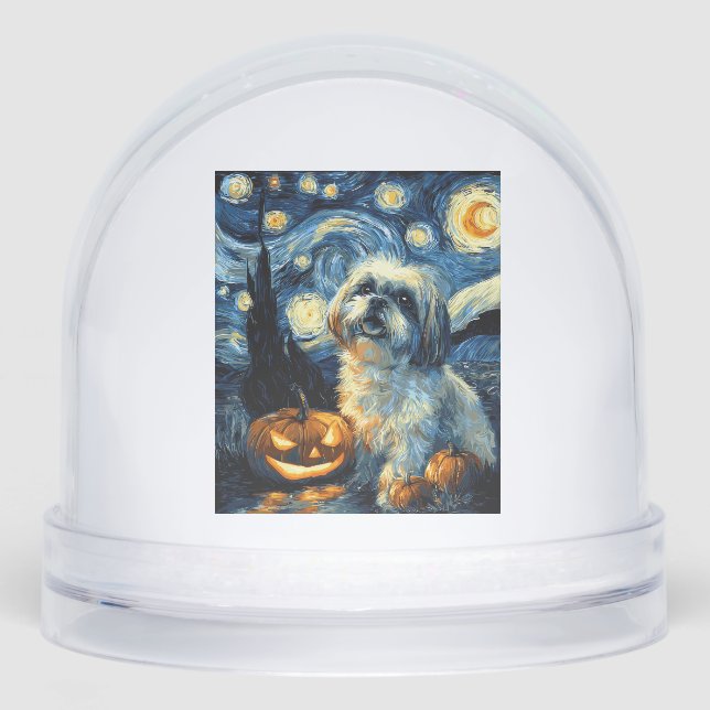 Cute Shih Tzu Dog Halloween Jack O Lantern Pumpkin Snowglobe (Front)