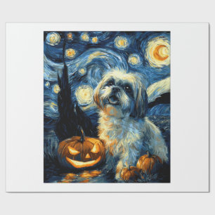 Cute Shih Tzu Dog Halloween Jack O Lantern Pumpkin Wrapping Paper