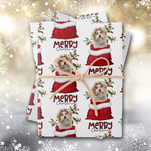 Cute Shih Tzu Dog in Holiday Gift Bag Wrapping Paper Sheet