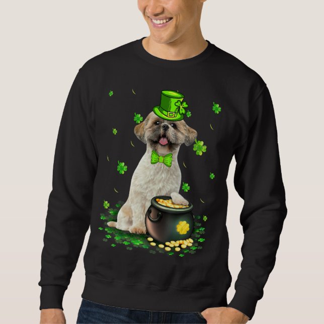 Cute Shih Tzu Dog Lover St Patricks Day Shamrock Sweatshirt (Front)