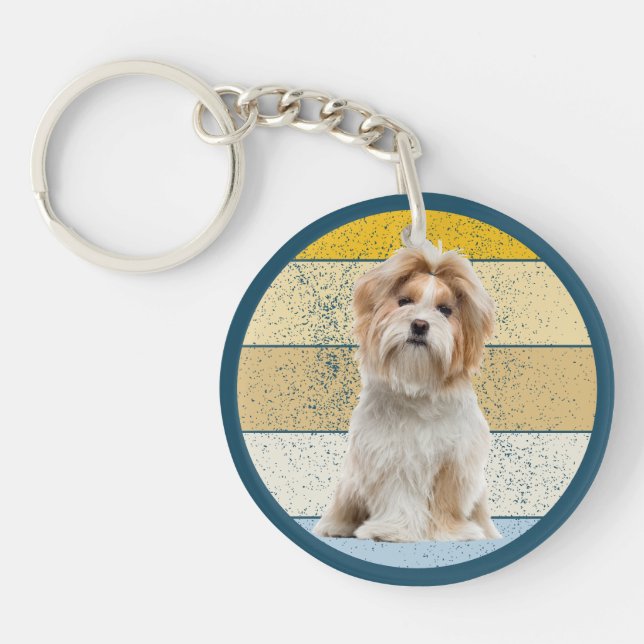 Cute Shih Tzu Dog Retro Background Key Ring (Front)