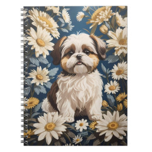 Cute Shih Tzu Dog White Daisy Flowers Notebook
