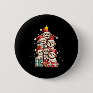 Cute Shih Tzu Le Dog Christmas Tree Xmas Hat Long 6 Cm Round Badge
