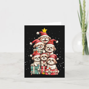 Cute Shih Tzu Le Dog Christmas Tree Xmas Hat Long Card