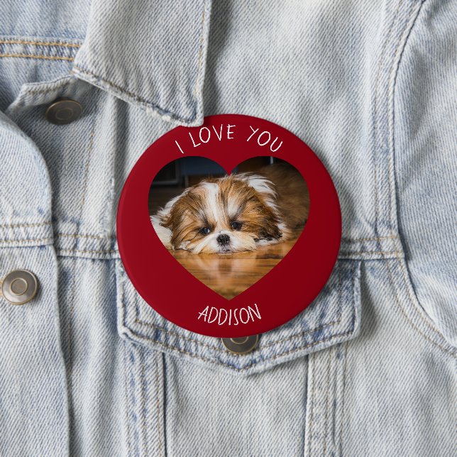 Cute shih tzu love Valentine heart photo 10 Cm Round Badge (In Situ)