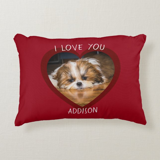 Cute shih tzu love Valentine heart photo Decorative Cushion (Front)