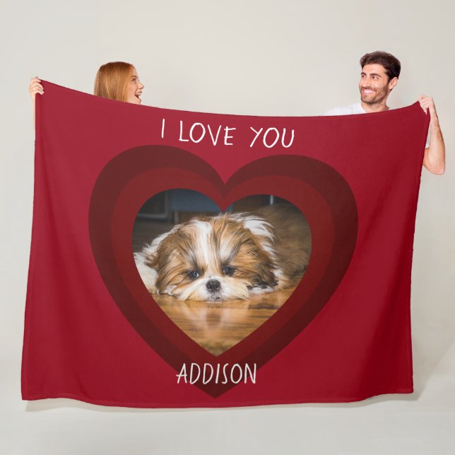 Cute shih tzu love Valentine heart photo Fleece Blanket (In Situ)
