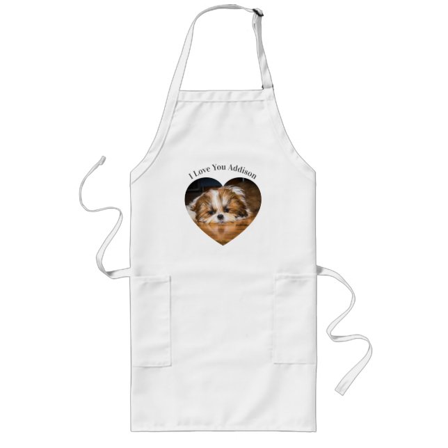 Cute shih tzu love Valentine heart photo Long Apron (Front)