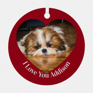 Cute shih tzu love Valentine heart photo Metal Tree Decoration