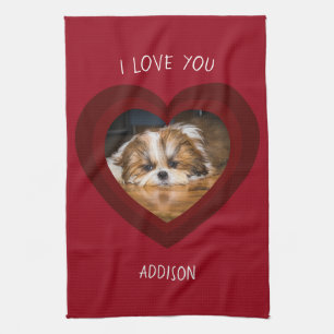 Cute shih tzu love Valentine heart photo Tea Towel