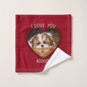 Cute shih tzu love Valentine heart photo Wash Cloth