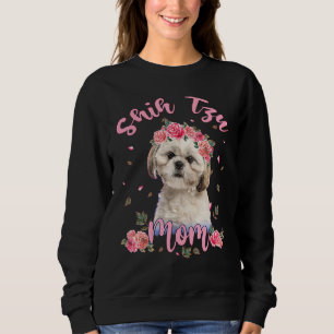 Cute Shih Tzu Mum Flower Dog Women Sweatshirt