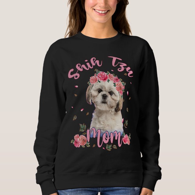Cute Shih Tzu Mum Flower Dog Women Sweatshirt (Front)