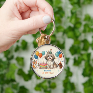 Cute Shih Tzu Puppy Dog Birthday Party Key Ring