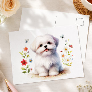 Cute Shih Tzu Puppy Dog Floral Postcard