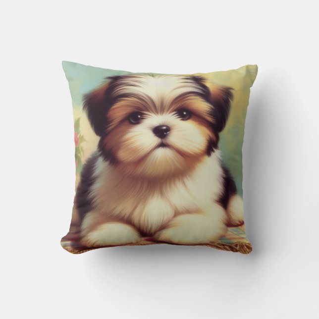 Cute Shih-Tzu Puppy Painting Cushion (Front)