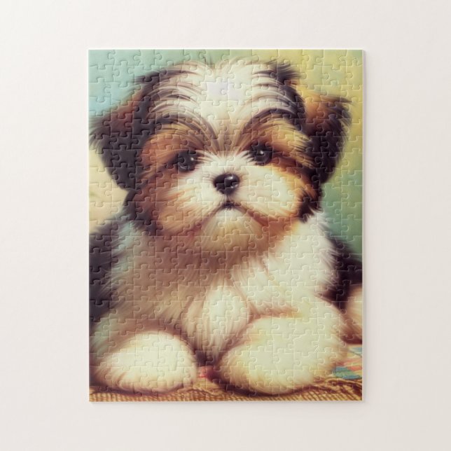 Cute Shih-Tzu Puppy Painting Jigsaw Puzzle (Vertical)
