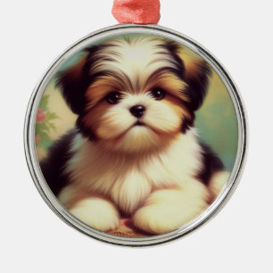 Cute Shih-Tzu Puppy Painting Metal Ornament