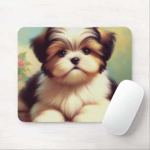 Cute Shih-Tzu Puppy Painting Mouse Pad
