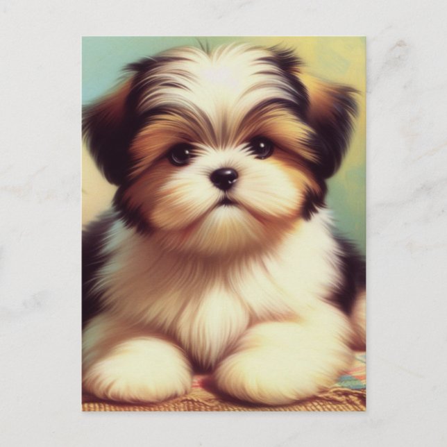 Cute Shih-Tzu Puppy Painting Postcard (Front)