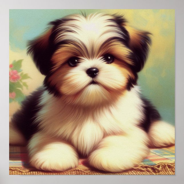 Cute Shih-Tzu Puppy Painting Poster (Front)