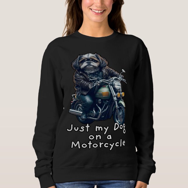 Cute Shih Tzu ride on a motorcycle  Christmas  1 Sweatshirt (Front)